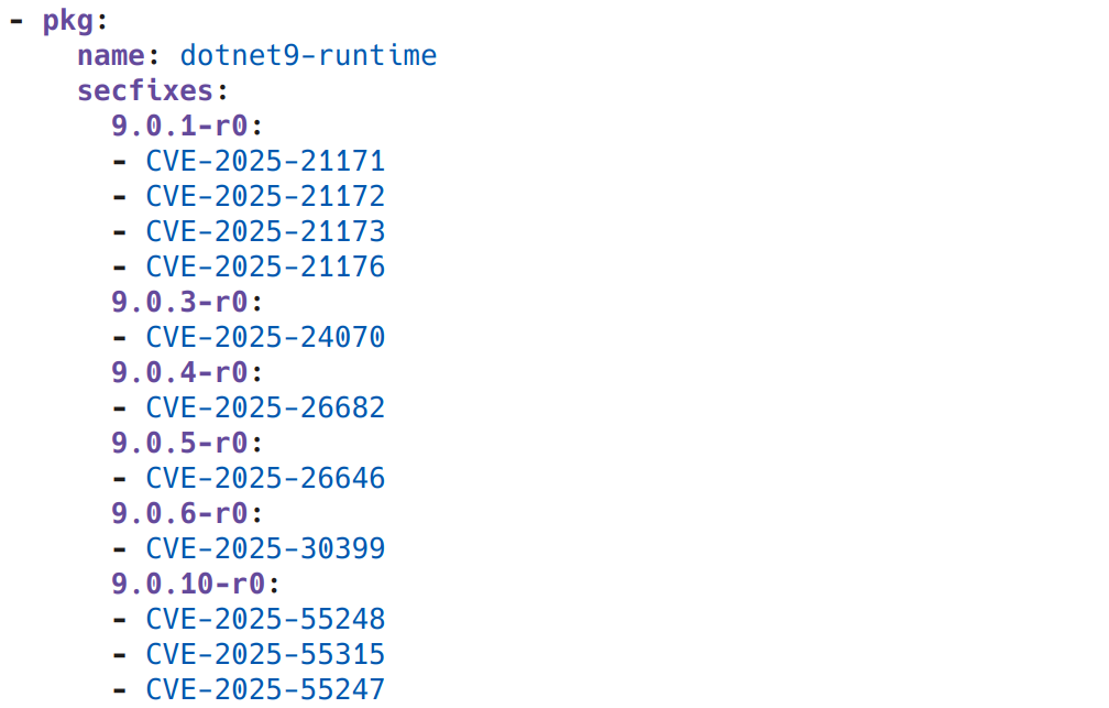 alpinelinux dotnet9 secfixes