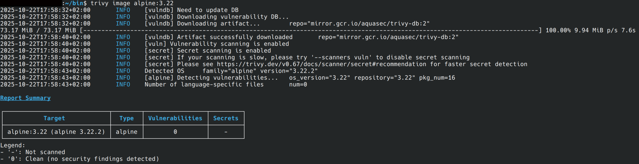 trivy alpine image scan
