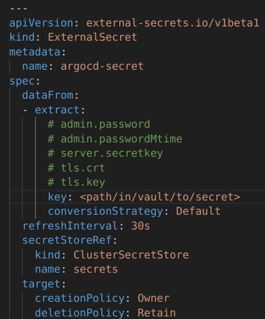 Kubernetes manifest for ExternalSecret custom resource definition