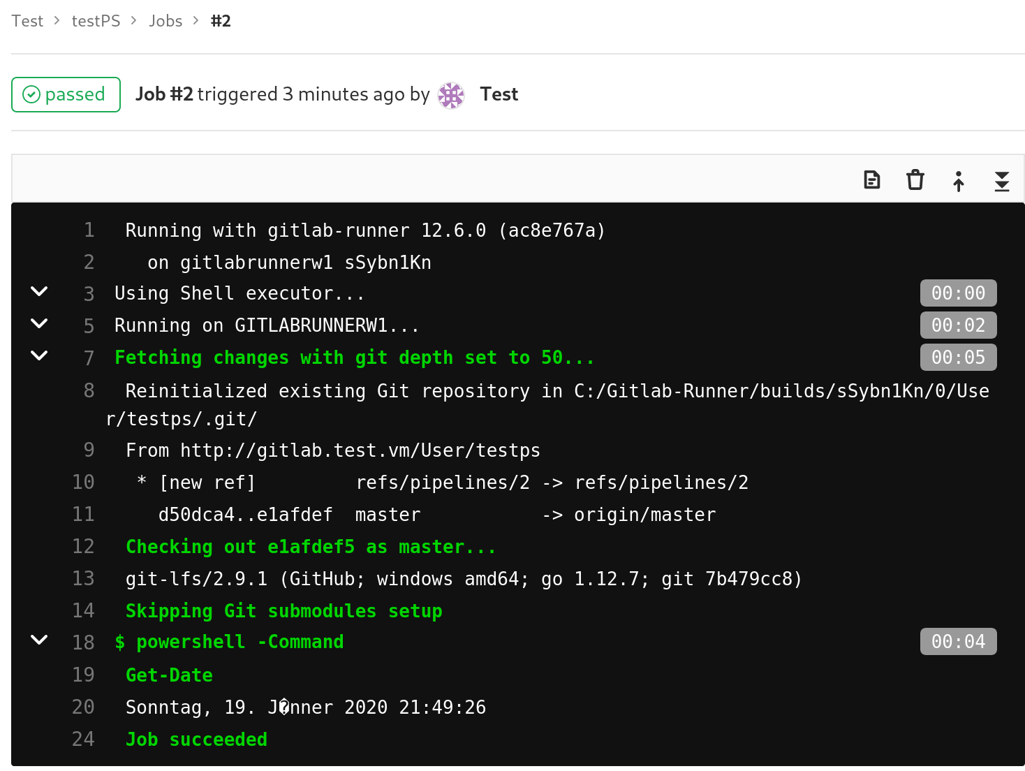 GitLab CI/CD pipeline running PowerShell script successfully
