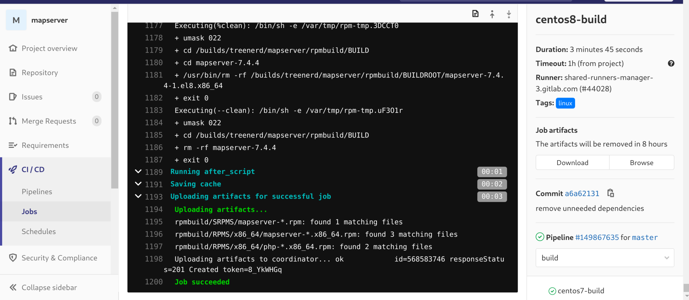 GitLab CI/CD pipeline configuration for building RPM packages