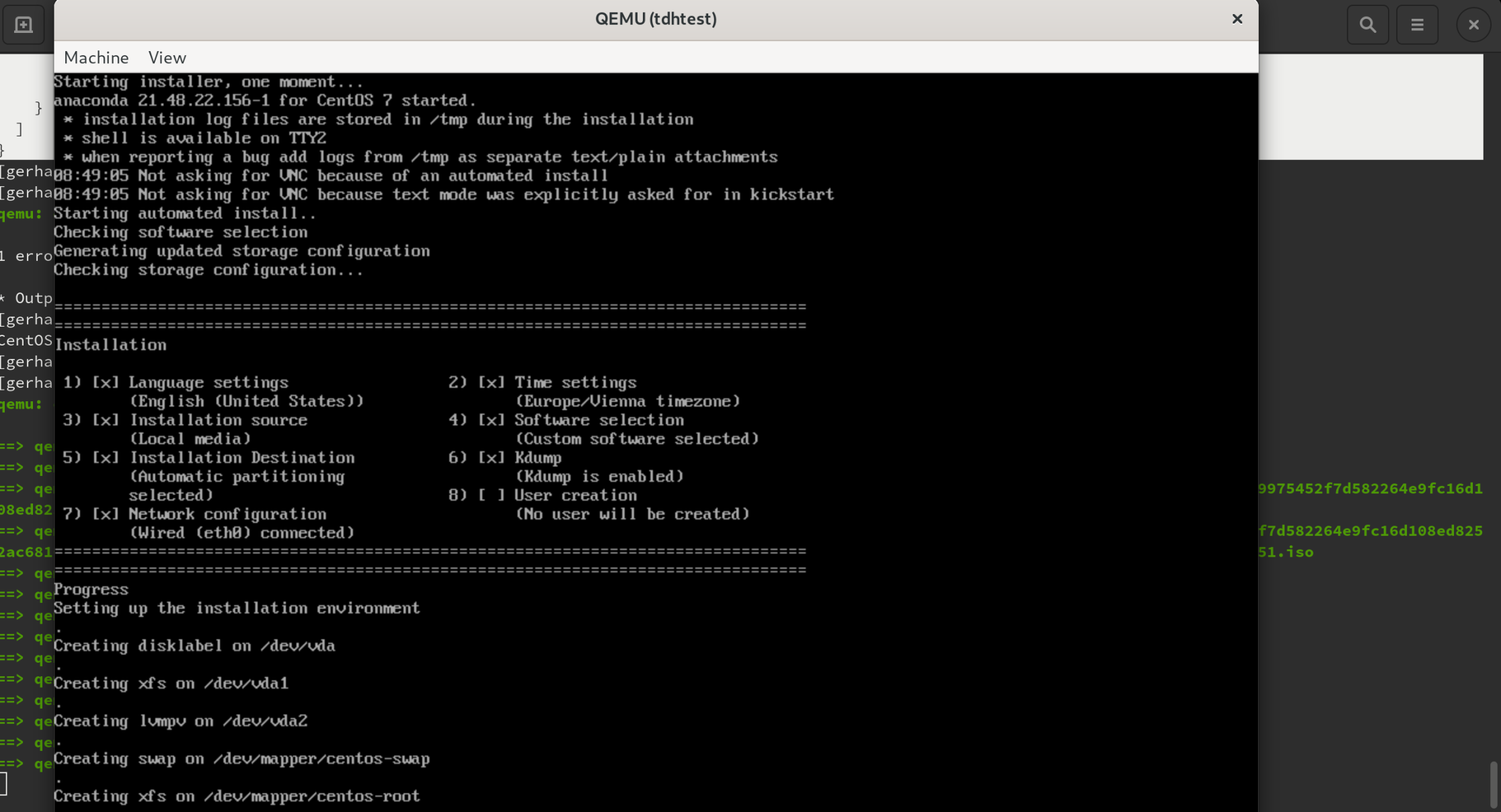 Packer configuration file for KVM virtual machine image building with QEMU