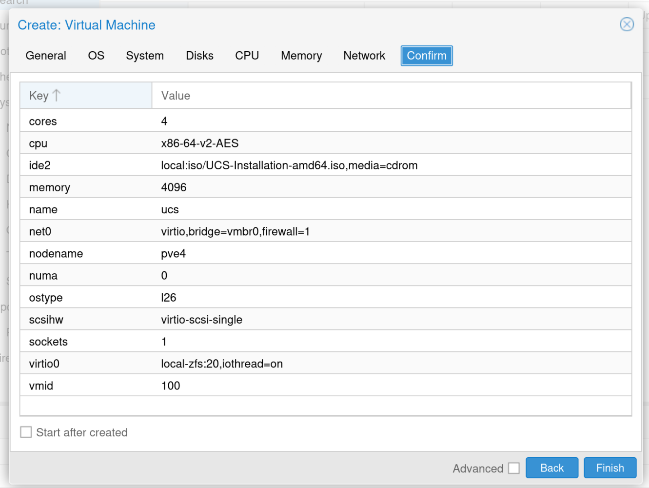 Summary of the VM configuration