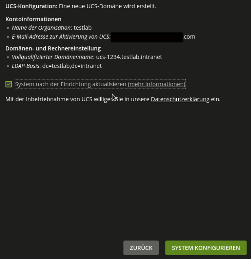 UCS installation: confirmation before starting configuration