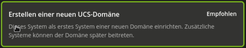 UCS installation: create new domain screen