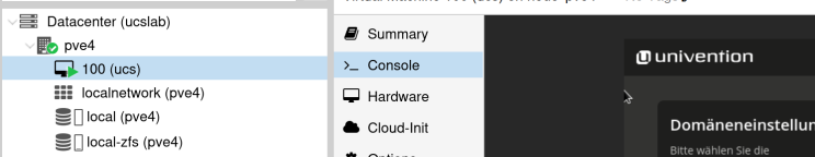 Virtual machine console showing UCS installation starting via browser